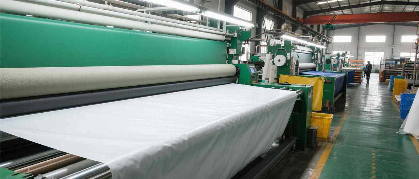 Textile factory production floor manufacturing PVC, PE, and Oxford fabrics for industrial applications