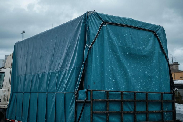 Heavy duty waterproof truck tarps covering a loaded cargo truck