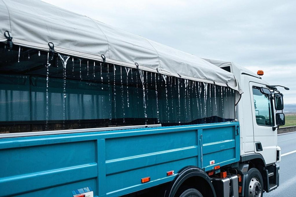 Truck roof with aerodynamic deflector tarp