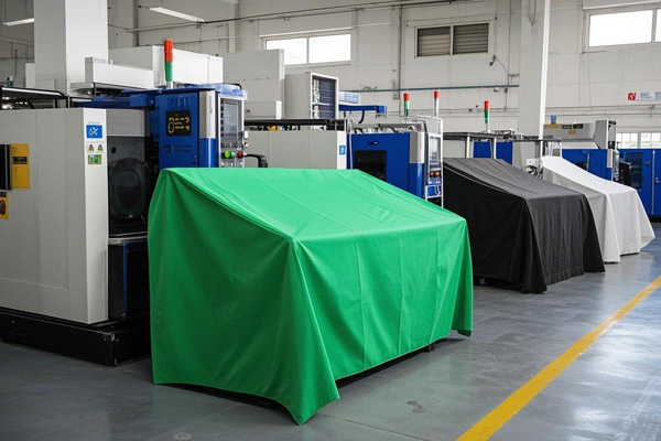 Machinery protective cover cloth shielding industrial equipment from dust and damage