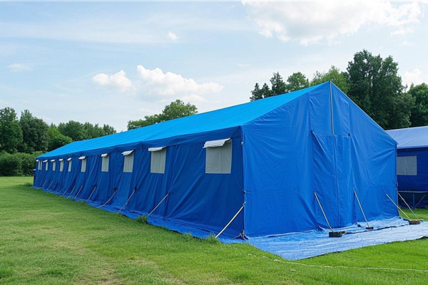 Emergency relief tarpaulin used for temporary shelters during disasters and crises