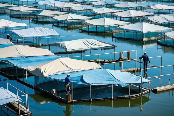 Aquaculture pond covers used for shading and temperature regulation