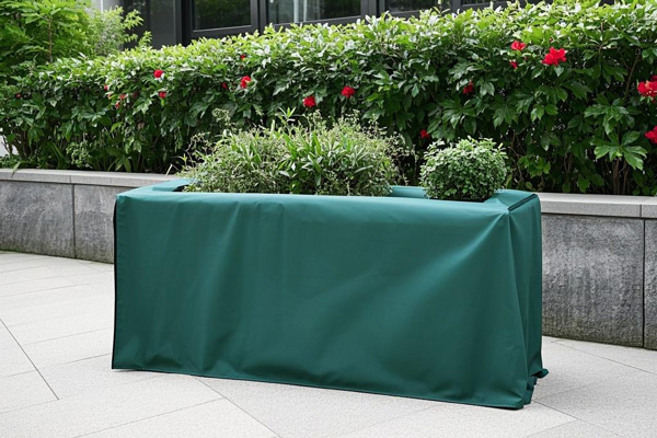 Outdoor flower box rain protection covers shielding planters from excessive rain