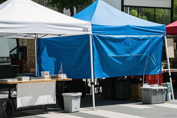 Market stall waterproof covers protecting merchandise from rain and sun
