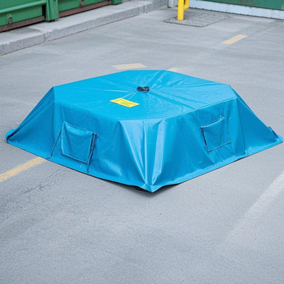 Warehouse with emergency covers over leaking area