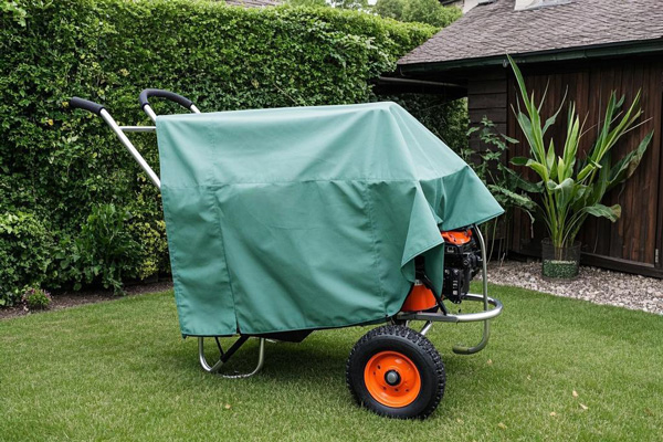 Oxford fabric covers protecting gardening equipment like lawn mowers