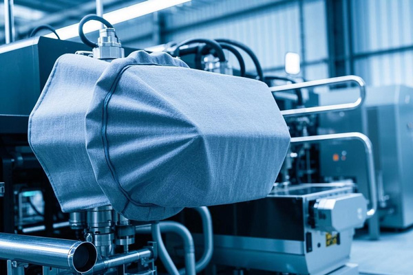 Industrial application of PT fabric showing machinery covers and protective equipment
