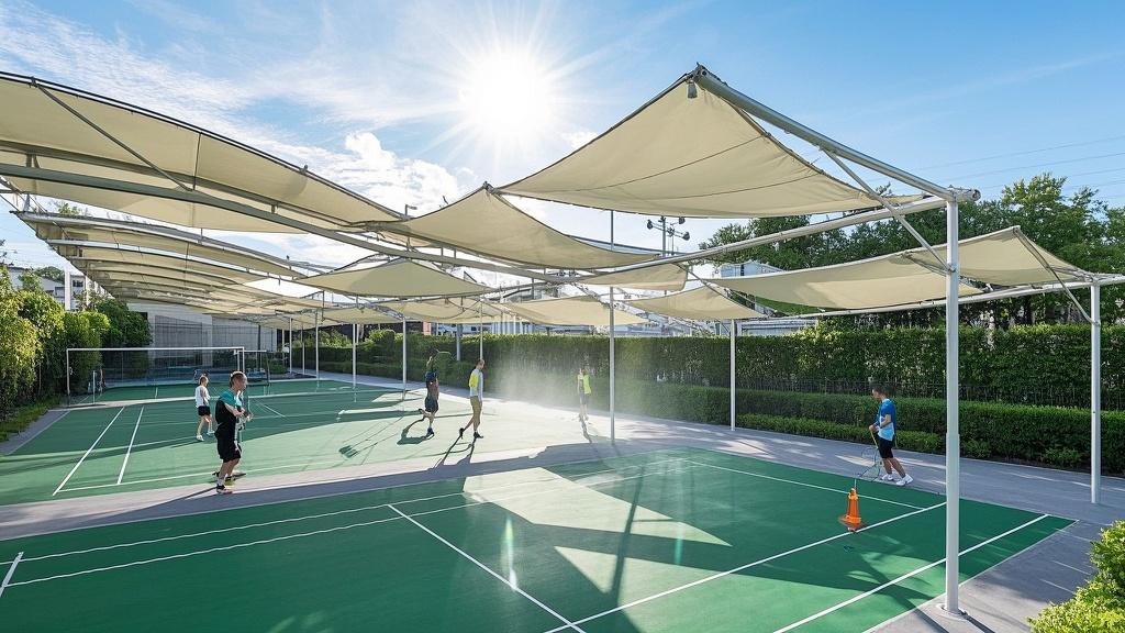 Outdoor sports facilities with PT fabric遮阳棚s and ground covers