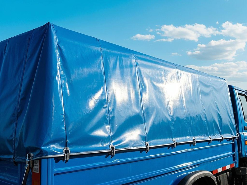 Truck tarp being installed