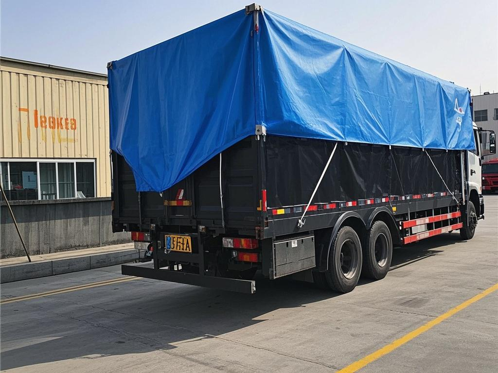 Heavy duty PVC container tarp covering a shipping container