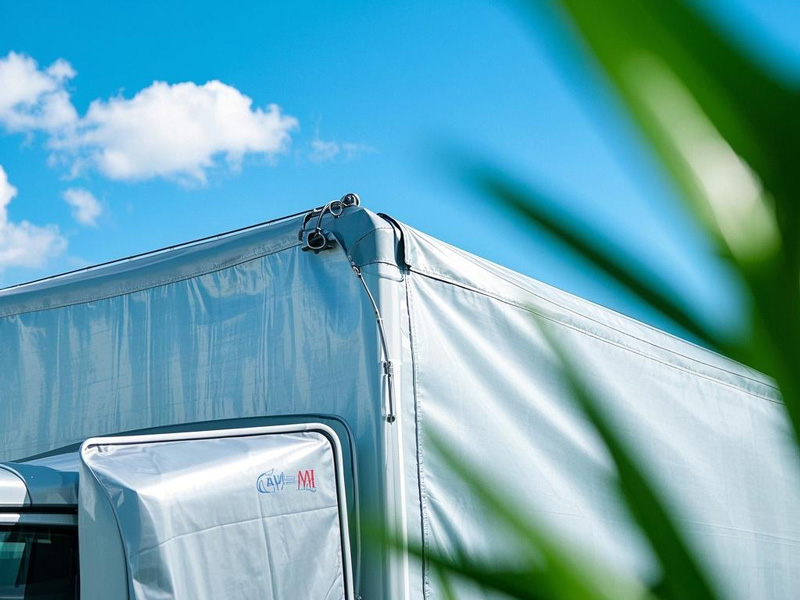 Cold-resistant PVC tarp covering a refrigerated truck