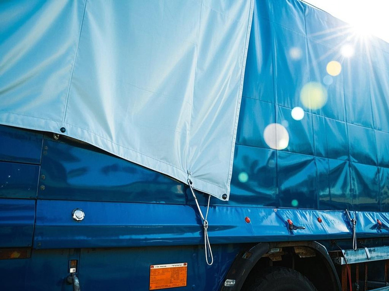 Truck with PVC side curtains fully extended