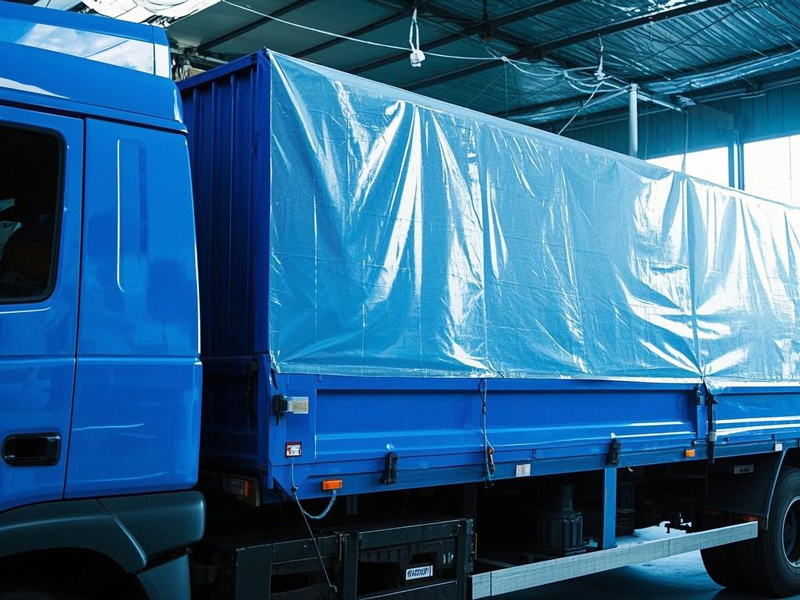 Truck side curtain partially opened for loading