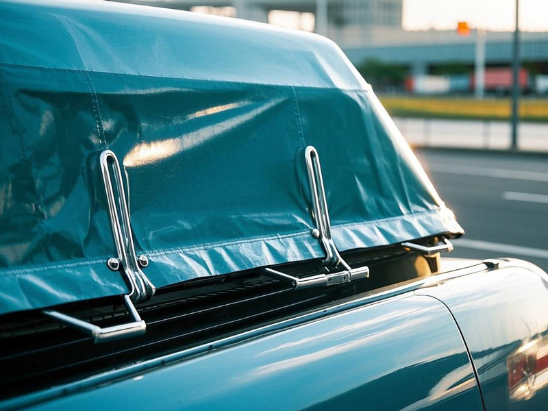Truck roof deflector side view showing aerodynamic shape