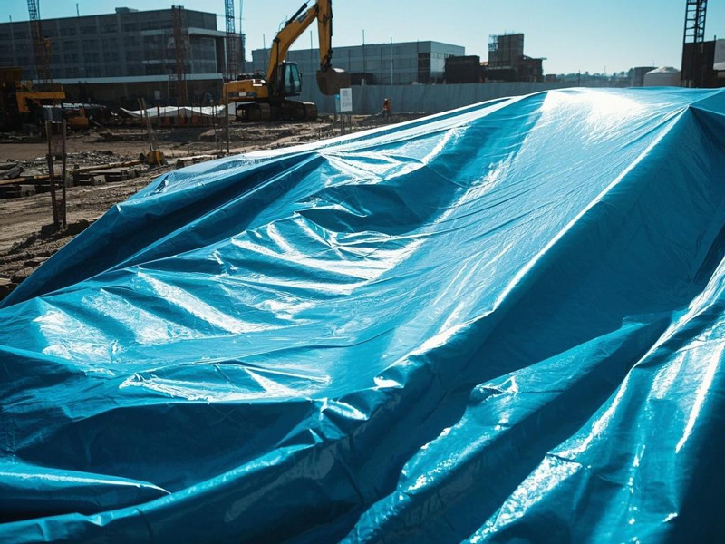 Waterproof tarp in rainy construction site