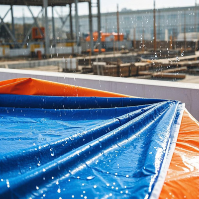 Tarp covering pile of construction materials