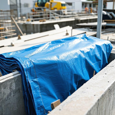 Large tarp covering construction site area