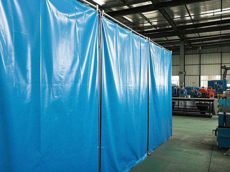 Clear view of dust barrier partition in factory