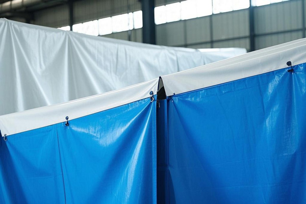 Painting booth with protective divider curtains