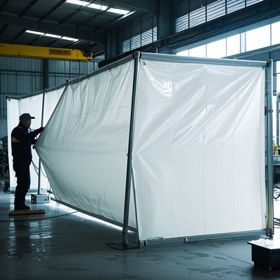 Clear divider tarp creating visible separation