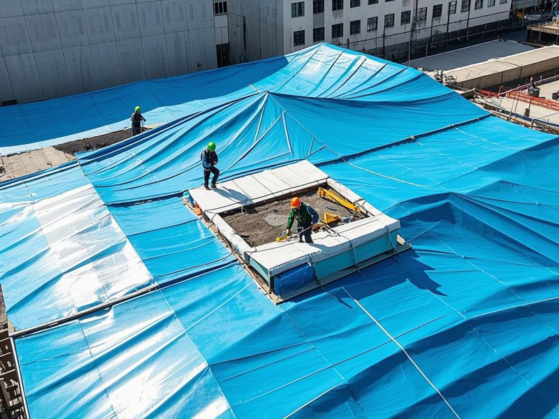 Large temporary warehouse with PVC roof covering