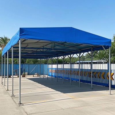 Roof tarp withstanding heavy rain on construction site