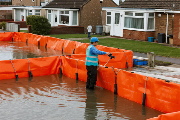 Flood barrier protecting residential property