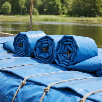 Detail of flood tarp anchoring system