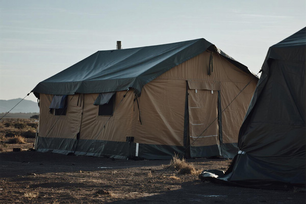 Emergency housing created with relief tarps after disaster