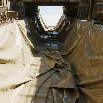 Tunnel tarp used as dust barrier during excavation