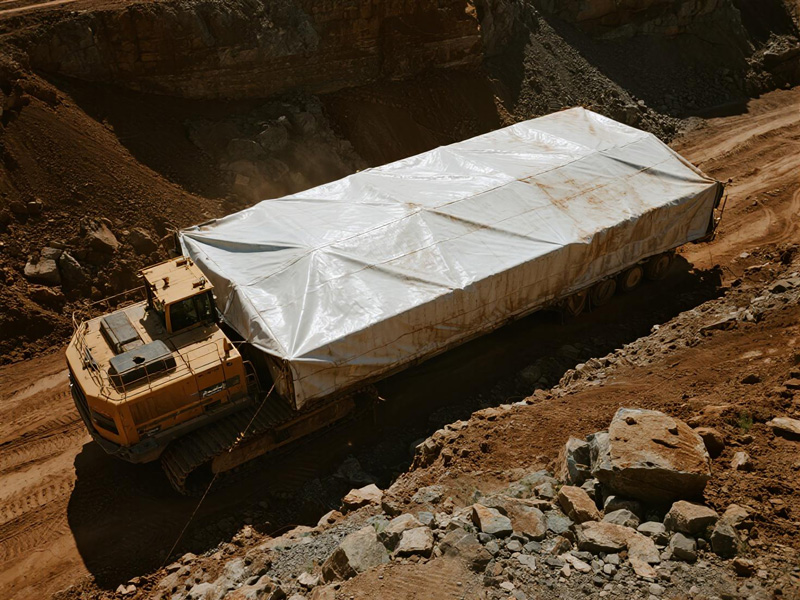 Heavy-duty PVC mine cover tarp in mining operation site