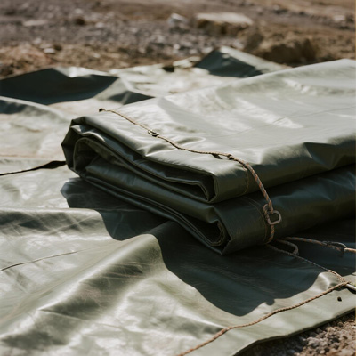 Temporary workshop shelter using mine tarp