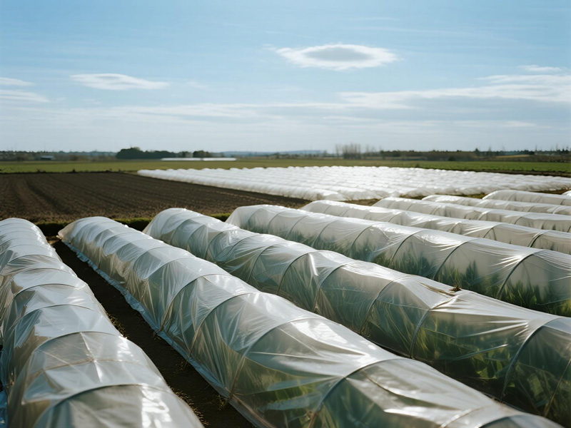 Agricultural freeze protection cover on crop field