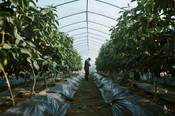 Orchard trees with freeze protection covers