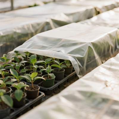 Growing flowers under protective insulation cover