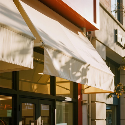 Close-up of awning fabric showing durability and water resistance