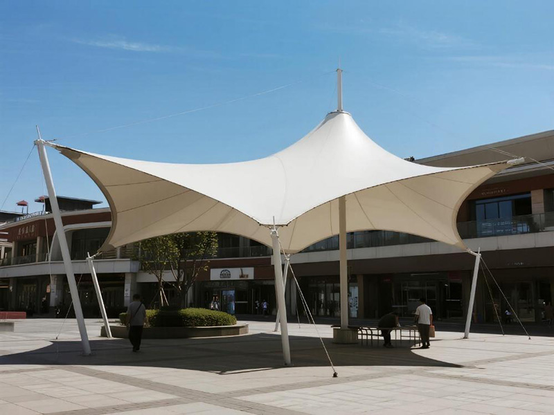 Close-up of shade cloth material showing reinforced structure and UV protection properties