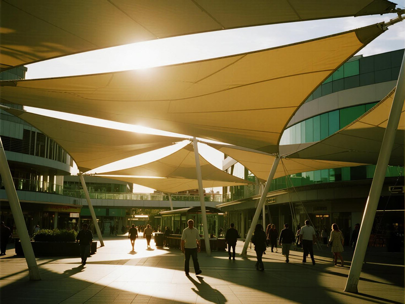 Installation detail showing how large shade cloth is secured to support structure