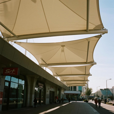 Modern architectural shade design in urban commercial area