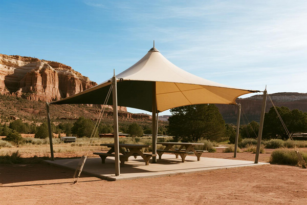National park with custom shade structures at visitor center