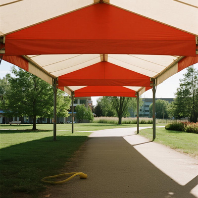 Custom logo shade cloth at botanical garden entrance