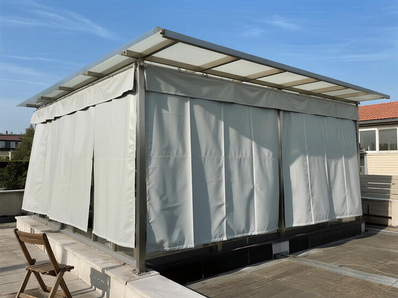 Close-up view of PVC rain curtain material showing waterproof properties
