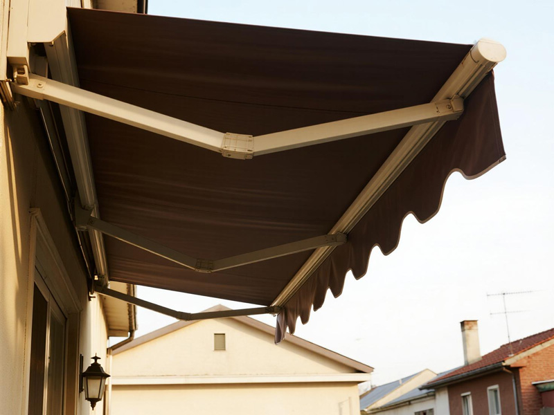 Patio rain curtain installation detail with mounting hardware