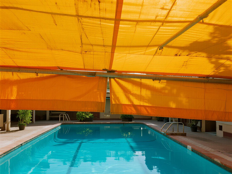 Pool equipment protected by rain cover