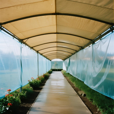 Multiple garden paths connected with rain covers