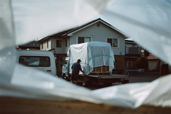 Furniture covered during home relocation process