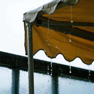 Balcony with rain cover in rainy weather