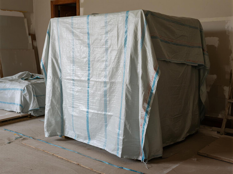 Various furniture items fully covered during painting project