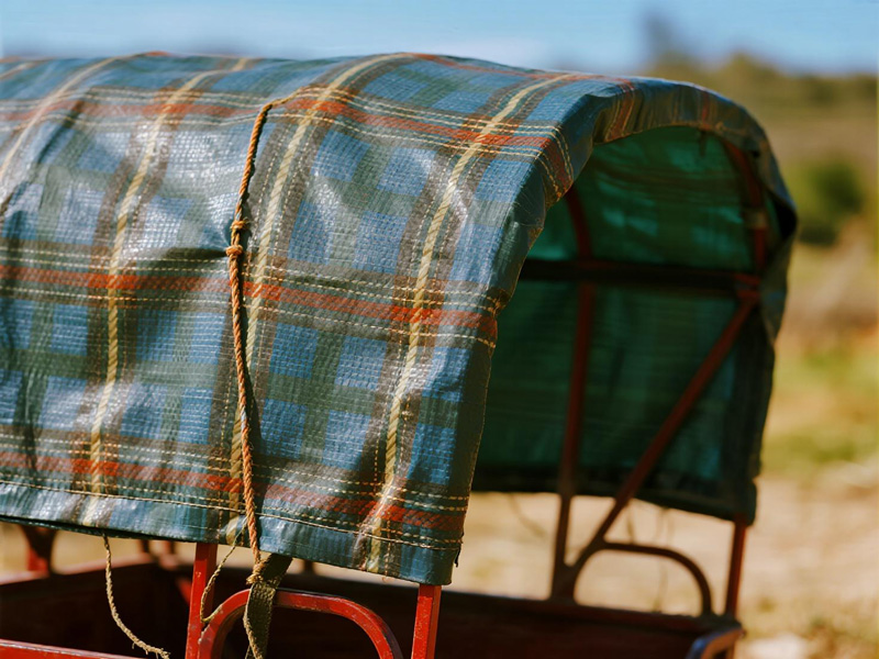 Tarpaulin being secured with elastic cords and hooks