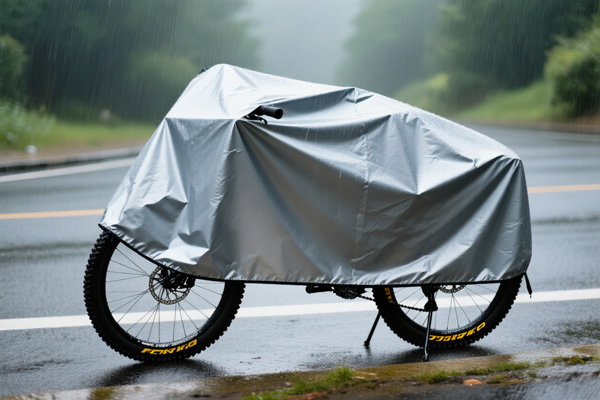 Mountain bike protected by rain cover